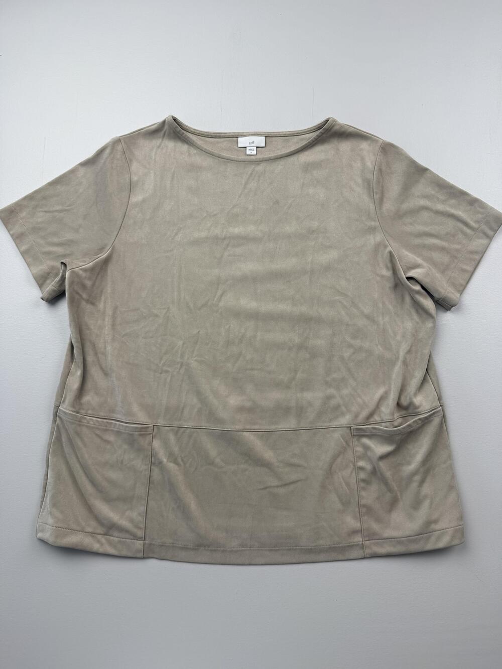 J. Jill Shirt Womens XL Beige Scoop Neck Short Sleeve Tunic Knit Top Pockets